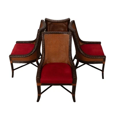 Juego de 4 sillas de comedor Artistica de ratán y bambú con doble caña roja tropical BOHO Foto 1 de 4