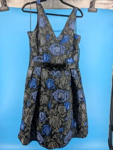 Rickie Freeman For Teri Jon blaues Kleid schillernd Jacquard Blumen W14 neu mit Etikett $ 599 - Bild 1 von 8