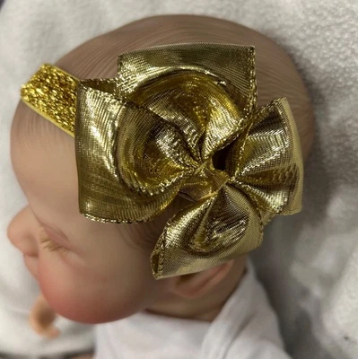 Diadema dorada metálica brillante de 3” con moño para el cabello, diadema metálica dorada para moño Foto 1 de 4