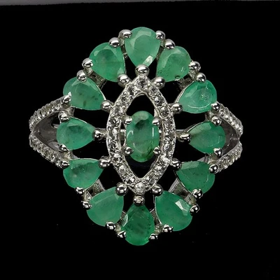 925 Sterling Silver Ring Oval Emerald 4x3mm Topaz Natural Gemstone Jewelry Sz 5. - Image 1 of 4