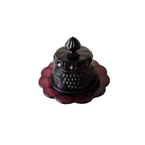 Vtg Mosser Grape & Cable Pattern Amethyst Purple Color Covered Butter Dish - Picture 1 of 10