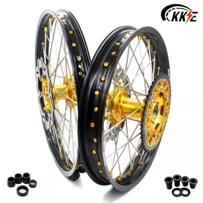 KKE 21/19" MX Spoked Wheels Rims Fit SUZUKI RM125 2001-2007 RM250 01-08 CNC Gold - Image 1 of 4