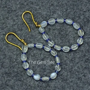 18K Solid Yellow Gold Moonstone No Heat Burmese Sapphire Diamond Earrings - Picture 1 of 6