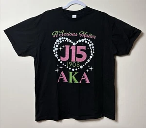 A Serious Matter J15 Heart Pink/Green On Black T-Shirt Size Large 1908 AKA - Picture 1 of 4