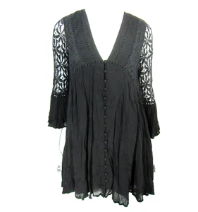 C&V Chelsea & Violet Lace Sleeves V Neck blouse Dress Size M medium black rayon - Picture 1 of 12