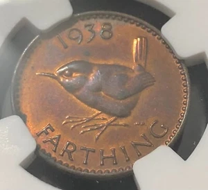 Great Britain Farthing 1938. Toned European Coin. NGC AU Details. Key Date! - Picture 1 of 4