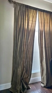 Pottery Barn 104W x 96L Gold Lined Dupioni Silk Drapes. Set of 2 - Picture 1 of 6