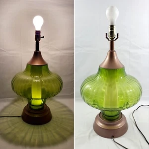 VTG MCM 1970's Table Lamp Green Glass Globe 3-Way Night Light Base 14" Diameter - Picture 1 of 12