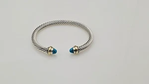 David Yurman 5mm Cable Classic Bracelet with 14K Gold & Turquoise size Small - Picture 1 of 4