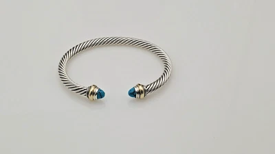 David Yurman 5mm Cable Classic Bracelet with 14K Gold & Turquoise size Small - Image 1 of 4