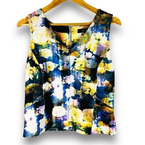 Robert Rodriguez Sleeveless Floral Watercolor Ribbed Blouse Art To Wear MED - Picture 1 of 8