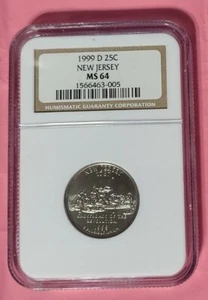 1999 D NEW JERSEY QUARTER - NGC MS64 - COIN - 25C - BROWN LABEL - Picture 1 of 2