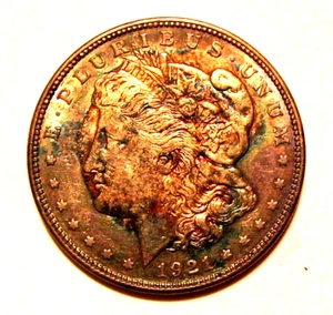 1921-D MORGAN SILVER DOLLAR TONED ( NICE GIFT ) - Picture 1 of 3