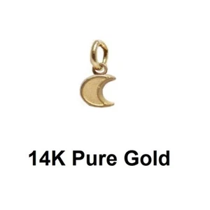 14K Pure Yellow Gold Small Moon Necklace Chain Bracelet Charm Pendant - Picture 1 of 1