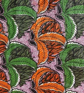 Vintage Stoff Baumwolle Wachs afrikanischer Druck Blumen orange lila grün 2 Yards - Bild 1 von 4