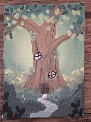 ACEO Original Art Card 2.5 x 3.5, Gouache, Fantasy, Landscape, Forest Katie Mart - Image 1 of 2