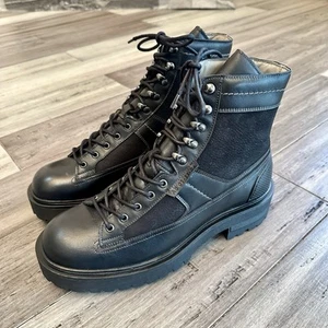 Neu! AllSaints Hank Leder Stiefel Schwarz Combat Military Boots Größe 43 EU 10 US - Bild 1 von 11