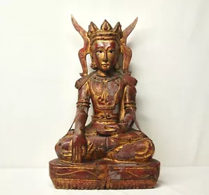 19th Century Antique Tibet Buddhism Wooden Buddha Statue 23" inch Tall - Picture 1 of 12