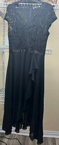 Miusol Women's Formal Bridesmaid Lace V-Neck Lined Ruffle Maxi Dress Black NWT - Picture 1 of 12