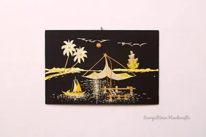 Indian Village Scenery Vintage Craft Handicraft Straw Art Wall Decor Fishing - Picture 1 of 5