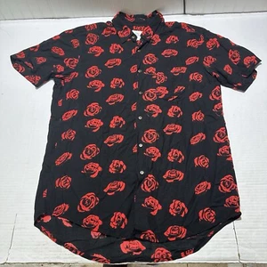 The People Vs Shirt Mens XL Black Roses Print Button Up Short Sleeve Collared - Picture 1 of 7