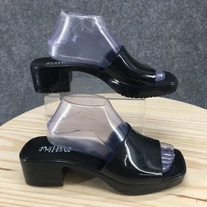 Mad Love Sandals Womens 10 Casual Open Toe Slip On Jelly Heels Slide Black - Picture 1 of 15