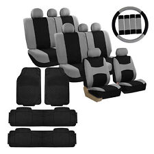 3 Row 8 Seater Gray Seat Covers Set w/ Steering / Belt Cover / Black Floor Mats