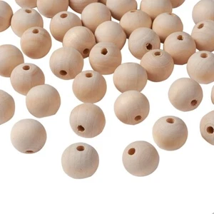 Natural Untreated Round Wooden Beads - Approx 20mm - Light Beige - Pack of 20 - Picture 1 of 3