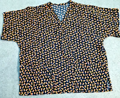 Halloween Nurse Scrubs Top Shirt Candy Corn Large - Image 1 of 3
