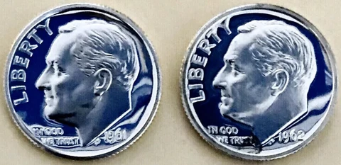⭐️1961 & 1962 *⭐️*SILVER PROOF⭐️ ROOSEVELT DIMES!⭐️ SUPER GEMS!⭐️SO FLAWLESS$$⭐️ Cover
