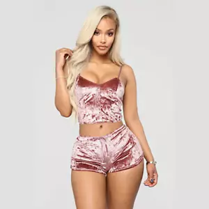 Women's Sexy Velvet Lingerie Sleepwear Pyjamas Set Cami Top Shorts Nightwear - Picture 1 of 9