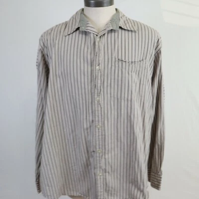 Gotcha Shirt Mens 2XL XXL Casual Pocket Button Up Beige Striped Long Sleeve - Image 1 of 4