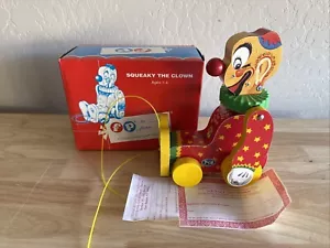 Fisher Price Squeaky The Clown Wooden Pull Toy 1995. COA And Box. UnUsed - Picture 1 of 10