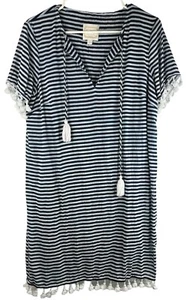Sail to Sable STS Lined Beach Tunic Dk Blue/light Blue Stripe Tassel Trim Size L - Picture 1 of 6