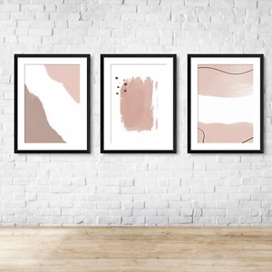 Neutral Bursh Strokes Abstract Wall Art Print Picture 1 Or Set Of 3 - Picture 1 of 11