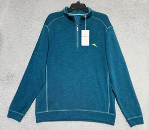 NEW Tommy Bahama 1/4 Zip Pullover Sweater Mens Large Blue Mock Neck - Picture 1 of 8