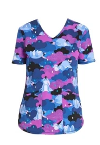 New DISNEY Eeyore Womens V Neck Stretch Pockets Scrub Top Color Blue size 3XL.  - Picture 1 of 6