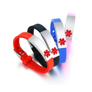 Silicone Band Medical Alert ID Men Women Kid Bracelet Bangle Personalized - Picture 1 of 23