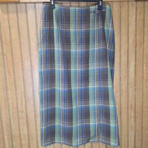 Sag Harbor Plaid Skirt A-Line Midi Career Casual Brown Blue Green Size 12 - Picture 1 of 4