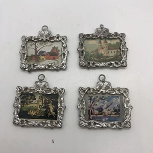 German Soft Metal Dollhouse Miniature Frame Print Picture Under Glass Set Of 4 - Picture 1 of 11