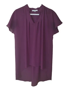 Ro & De Anthropologie Blouse top Sz Medium Hi Low plum V-Neck relaxed fit - Picture 1 of 5