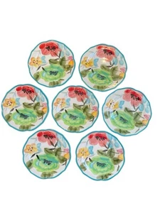 Vintage Pioneer Woman Bloom Turquoise Floral 8.5” Set Of 7 Salad Plates - Picture 1 of 9