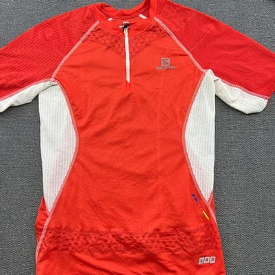 Camisa Salomon S-Lab Exo Para Hombre Grande 1/4 Cremallera Mangas Cortas Blanca Naranja Correr Foto 1 de 4