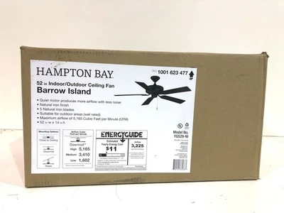 Hampton Bay Barrow Island 52 pulgadas Ventilador de techo de hierro natural interior/exterior SELLADO Foto 1 de 3