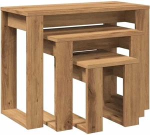 Artisan Oak Nesting Coffee Table End Side Wheel Wood Living Room Set - Picture 1 of 11