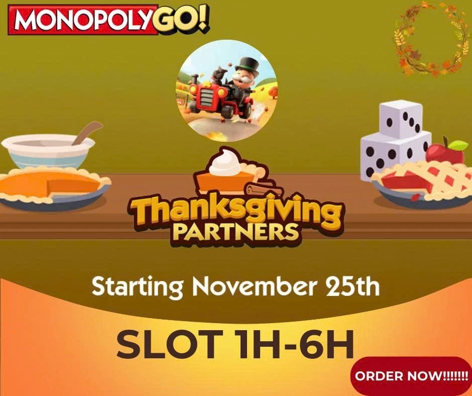 🌈Monopoly.Go 🔥Evento de socios -DÍA DE GRACIAS - 🔥 Ranura 1H-6H ❄️Transporte completo 80k Foto 1 de 1