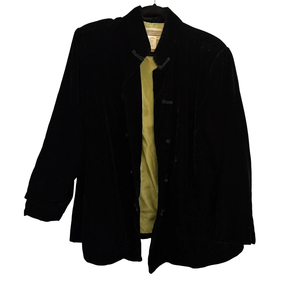 Coldwater Creek черный бархат мандарин воротник куртка женщин лайм зеленый подкладка PXL - Изображение 1 из 4