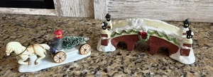 Lemax Dickensvale Collectibles Porcelain Lamp Bridge & Horse & Wagon 1992 - Picture 1 of 12