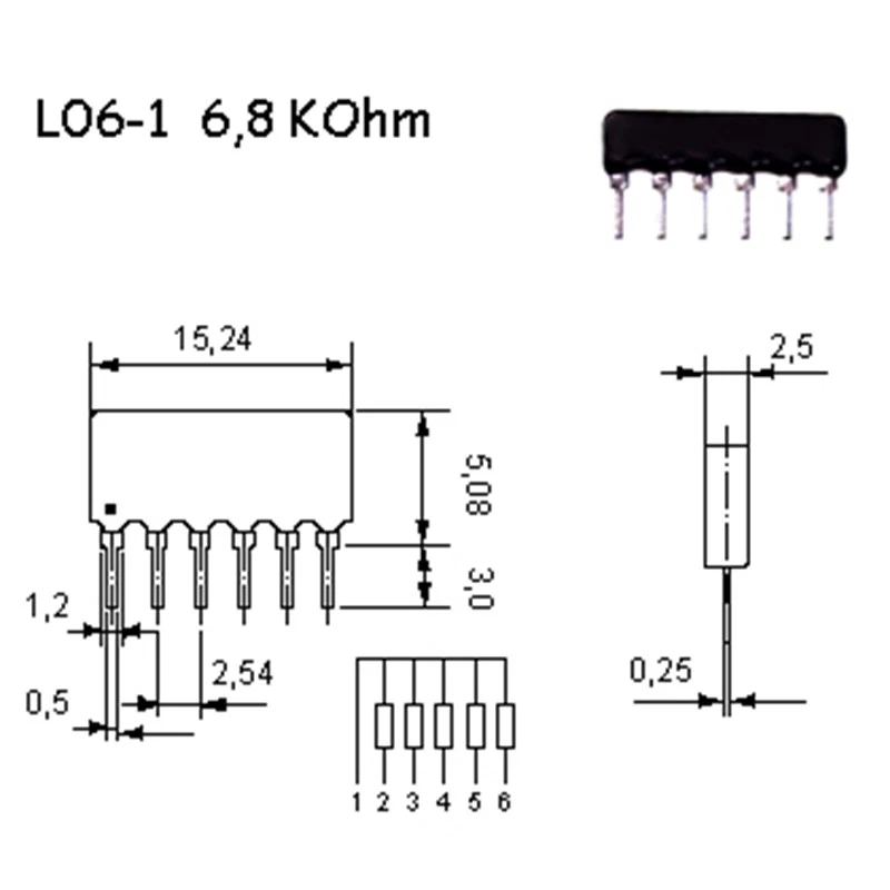 VITROHM Widerstands-Netzwerk 5x 6,8 kOhm 2% 6-polig SIP