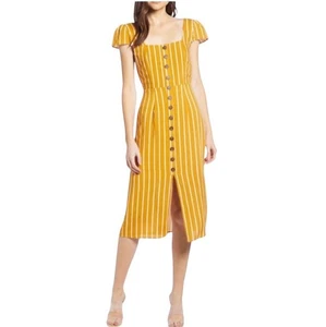 Orange Striped Faux Button-Down Summer Dress size Large Short Sleeve Dress - Picture 1 of 11